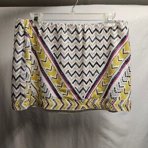 DEX beaded geometric mini skirt stretch mustard gold magenta navy white